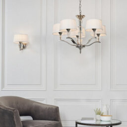 Luminosa Lighting Luminosa Fiennes 5 Light Multi Arm Ceiling Pendant Chrome, White Tc Fabric, E14 - thumbnail 2