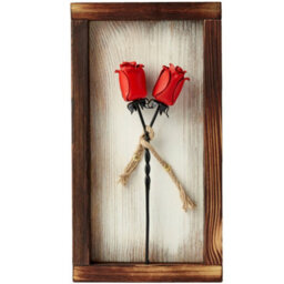 Novecrafto Mountable Wooden Frame With Red Forged Iron Roses - Ideal Iron Gifts For 6Th Anniversary - Wrought Iron And Wood Fusion For Her