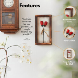 Novecrafto Mountable Wooden Frame With Red Forged Iron Roses - Ideal Iron Gifts For 6Th Anniversary - Wrought Iron And Wood Fusion For Her - thumbnail 2
