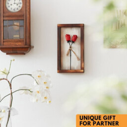 Novecrafto Mountable Wooden Frame With Red Forged Iron Roses - Ideal Iron Gifts For 6Th Anniversary - Wrought Iron And Wood Fusion For Her - thumbnail 4
