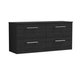 Balterley Level Modern Bathroom 4 Soft Close Drawer Wall Hung Vanity Unit With Worktop, Charcoal Black, 1200 mm - thumbnail 1
