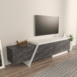 Decorotika Zonas Tv Stand Tv Unit For Tvs Up To 55 Inch White And Black Marble Effect - thumbnail 2