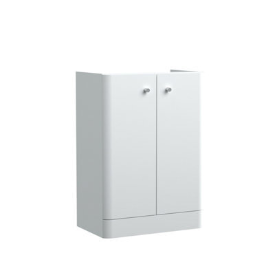 Nuie Hudson Reed Core Floor Standing 2 Soft Close Door Vanity Unit, Bathroom Vanity Units With Storage In Gloss White, 600mm - image 1