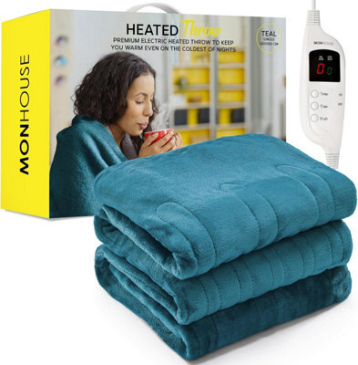 Monhouse Heated Throw - Electric Blanket - Digital Controller - 9Hr Timer, 9 Heat Settings - Single 130X160Cm - Teal - image 1