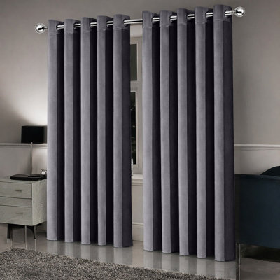 Oxford Homeware Eyelet Linen Effect Curtains Charcoal Fully Lined 100%blackout Thermal Insulated Curtains Pair (W)168Cmx(L)228Cm - image 1
