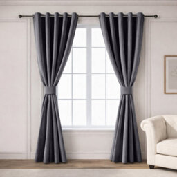 Oxford Homeware Eyelet Linen Effect Curtains Charcoal Fully Lined 100%blackout Thermal Insulated Curtains Pair (W)168Cmx(L)228Cm - thumbnail 7