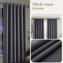 Oxford Homeware Eyelet Linen Effect Curtains Charcoal Fully Lined 100%blackout Thermal Insulated Curtains Pair (W)168Cmx(L)228Cm - thumbnail 5
