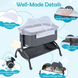 Costway Baby Bassinet Bedside Sleeper Bedside Crib W/ 7-Height Adjustment-Grey - thumbnail 5