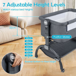 Costway Baby Bassinet Bedside Sleeper Bedside Crib W/ 7-Height Adjustment-Grey - thumbnail 6
