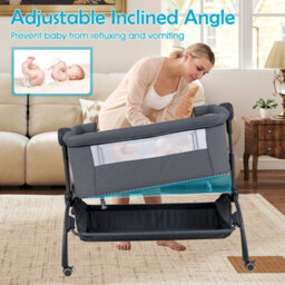 Costway Baby Bassinet Bedside Sleeper Bedside Crib W/ 7-Height Adjustment-Grey - thumbnail 7
