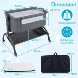 Costway Baby Bassinet Bedside Sleeper Bedside Crib W/ 7-Height Adjustment-Grey - thumbnail 2