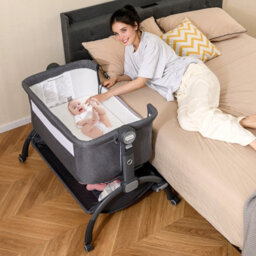 Costway Baby Bassinet Bedside Sleeper Bedside Crib W/ 7-Height Adjustment-Grey - thumbnail 3
