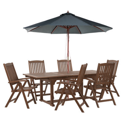 Beliani Garden Dining Set 6 Seater Amantea With Parasol Acacia Wood Grey - image 1