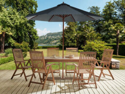 Beliani Garden Dining Set 6 Seater Amantea With Parasol Acacia Wood Grey - thumbnail 2