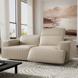 Valencia Valentina Leather Loveseat Recliner Sofa Beige Nappa 11000 Leather Kiln Dried Wood Adjustable Headrest - thumbnail 2