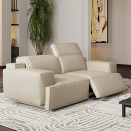 Valencia Valentina Leather Loveseat Recliner Sofa Beige Nappa 11000 Leather Kiln Dried Wood Adjustable Headrest - thumbnail 5