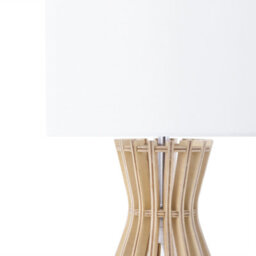 Beliani Table Lamp, Light Brown Slatted Wood Base With White Polycotton Shade, 27Cm X 27Cm X 37Cm - thumbnail 5