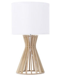 Beliani Table Lamp, Light Brown Slatted Wood Base With White Polycotton Shade, 27Cm X 27Cm X 37Cm - thumbnail 2