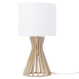Beliani Table Lamp, Light Brown Slatted Wood Base With White Polycotton Shade, 27Cm X 27Cm X 37Cm - thumbnail 3