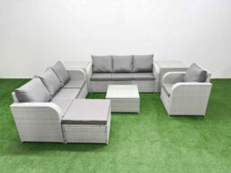 Fimous 8 Seater Poly Rattan Outdoor Garden Furniture Square Coffee Table Sofa Set 3 Seater Sofabig Footstool 2 Side Table - thumbnail 2
