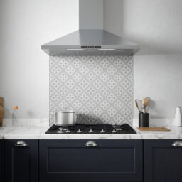 Laura Ashley Mr Jones Charcoal Geometric Self-Adhesive Glass Splashback, (H)750mm (W)900mm (T)6mm - thumbnail 1