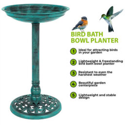 Garden Bird Bath Bowl Planter Outdoor Traditional Green - thumbnail 4