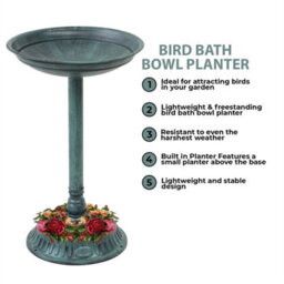 Garden Bird Bath Bowl Planter Outdoor Traditional Green - thumbnail 5