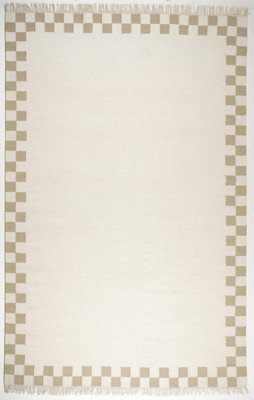 Furniturebox Uk Matilda White & Beige Check Border Flatweave Rug 120X170Cm - image 1