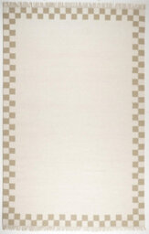 Furniturebox Uk Matilda White & Beige Check Border Flatweave Rug 120X170Cm - thumbnail 1