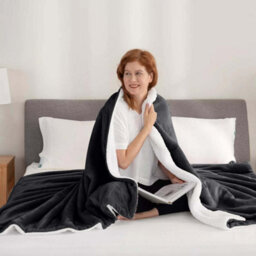 Ameha Thick Reversible Black Sherpa Fleece Blanket King 200X240Cm Soft Warm Plush Throw For Bed Sofa Travel And Pets - thumbnail 3