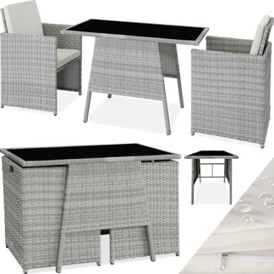 Tectake Garden Furniture Set Lausanne - 2 Chairs, 1 Table, Bistro Set, Weather Resistant - Light Grey - image 1