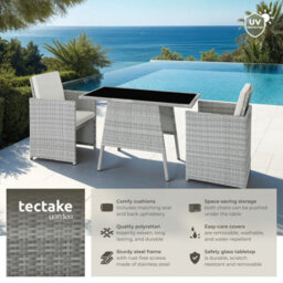 Tectake Garden Furniture Set Lausanne - 2 Chairs, 1 Table, Bistro Set, Weather Resistant - Light Grey - thumbnail 2