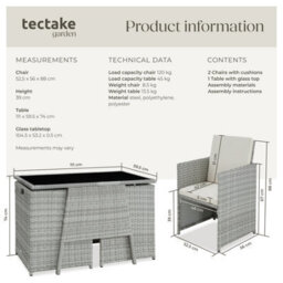 Tectake Garden Furniture Set Lausanne - 2 Chairs, 1 Table, Bistro Set, Weather Resistant - Light Grey - thumbnail 6