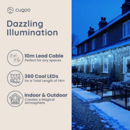 Cuqoo 14M Christmas Icicle Lights 360 Led Cool White With 8 Modes Waterproof Outdoor And Indoor Xmas Decorations Energy Class A - thumbnail 2