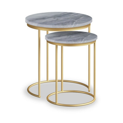 Pimlico Grey Marble Nest Of Tables - Gold Metal Frame- Set Of 2 By Roseland Furniture - image 1