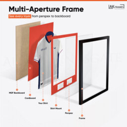 "AK Frames 90X60Cm Matte Black Football Shirt Frame With Poppy Red Mount - 58X40Cm Shirt Window Plus Two 5X3.5"" Photo Apertures" - thumbnail 5