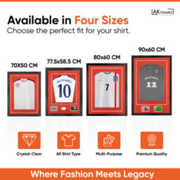"AK Frames 90X60Cm Matte Black Football Shirt Frame With Poppy Red Mount - 58X40Cm Shirt Window Plus Two 5X3.5"" Photo Apertures" - thumbnail 2