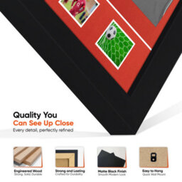 "AK Frames 90X60Cm Matte Black Football Shirt Frame With Poppy Red Mount - 58X40Cm Shirt Window Plus Two 5X3.5"" Photo Apertures" - thumbnail 7