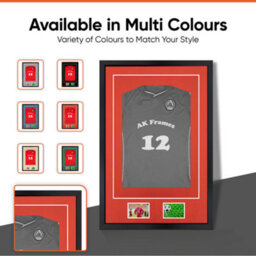 "AK Frames 90X60Cm Matte Black Football Shirt Frame With Poppy Red Mount - 58X40Cm Shirt Window Plus Two 5X3.5"" Photo Apertures" - thumbnail 6