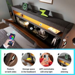 Double Linen Hydraulic Storage Bed With Led & Usb-C - thumbnail 7