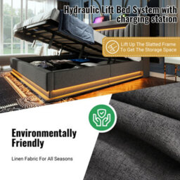 Double Linen Hydraulic Storage Bed With Led & Usb-C - thumbnail 3