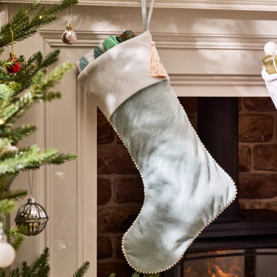 Dibor Traditional Light Blue Berkeley Velvet Xmas Gift Decoration Christmas Stocking For Kids - image 1