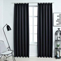 Berkfield Blackout Curtains With Hooks 2 Pcs Black 140X175 Cm - thumbnail 1