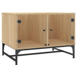 Berkfield Coffee Table With Glass Doors Sonoma Oak 68.5X50X50 Cm - thumbnail 2