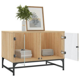 Berkfield Coffee Table With Glass Doors Sonoma Oak 68.5X50X50 Cm - thumbnail 4