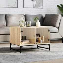 Berkfield Coffee Table With Glass Doors Sonoma Oak 68.5X50X50 Cm - thumbnail 1