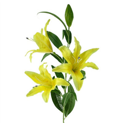 Leaf 100Cm Large Yellow Lily Stem - 3 Flowers - image 1