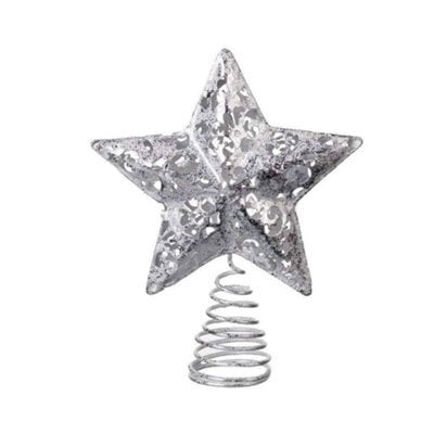 Gisela Graham Christmas Silver Glitter Star Tree Topper, 18 X 6 X 3.5 Cm, Lightweight Indoor Decoration