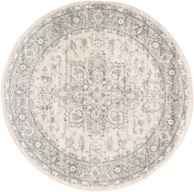 Livabliss Round Chester-Vintage Grey White Traditional Boho Living Dining Bedroom Rug 160 X 160 Cm Easy Care, Non Shedding - image 1