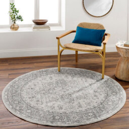 Livabliss Round Chester-Vintage Grey White Traditional Boho Living Dining Bedroom Rug 160 X 160 Cm Easy Care, Non Shedding - thumbnail 2